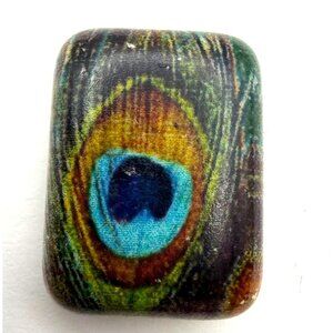 Vintage Peacock Feather Rectangular Bead Large Focal Bead Jewelry Supply